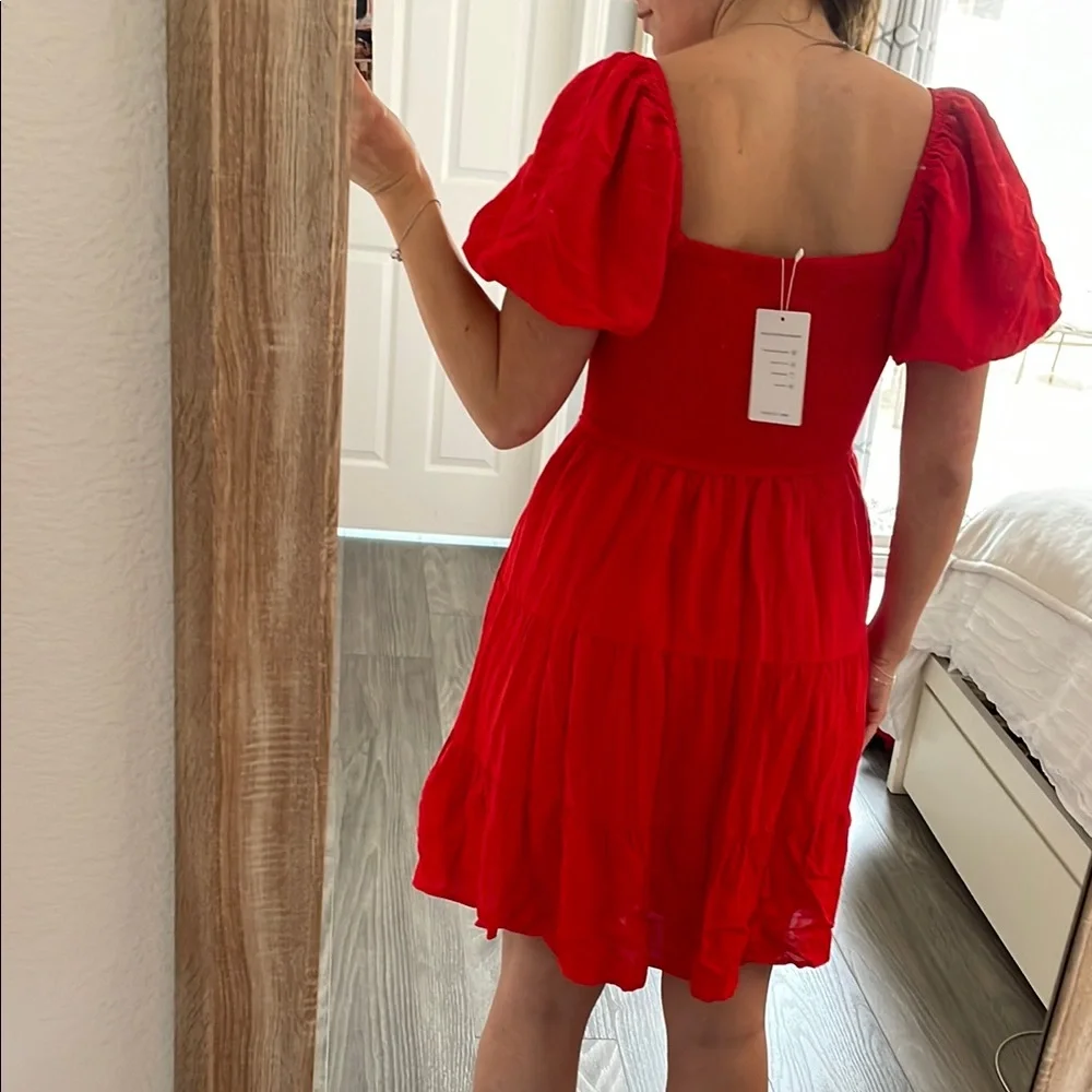 Red Puff Sleeve Dress with Pockets! - Picture 3 of 6